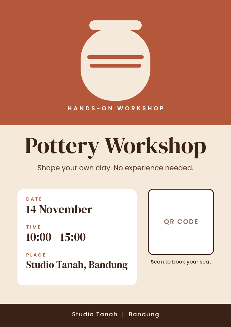 Pottery workshop A4 flyer made with Rekarta Layout